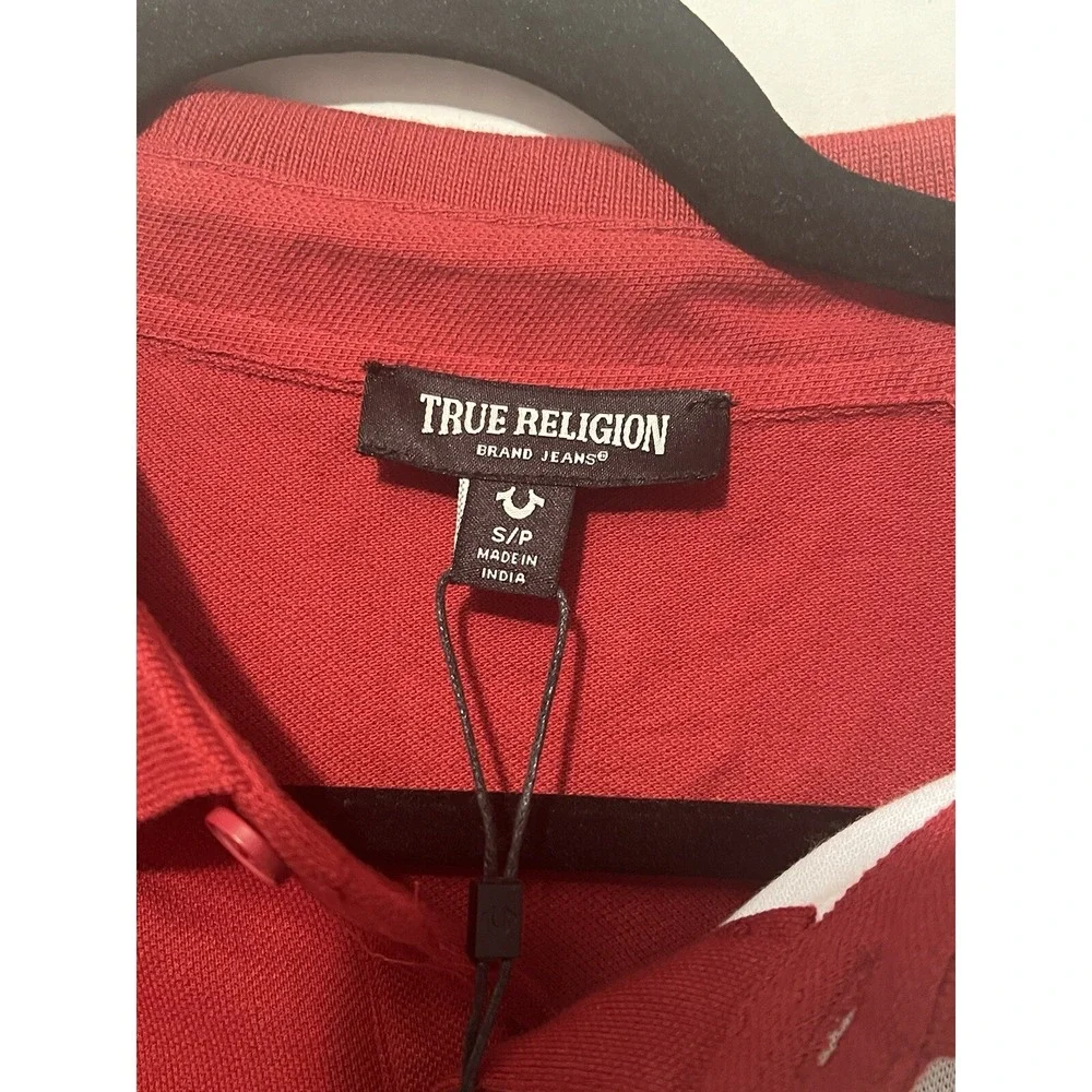 Men's True Religion Buddha Logo SS Polo Shirt - Color Block - Red White - Size S